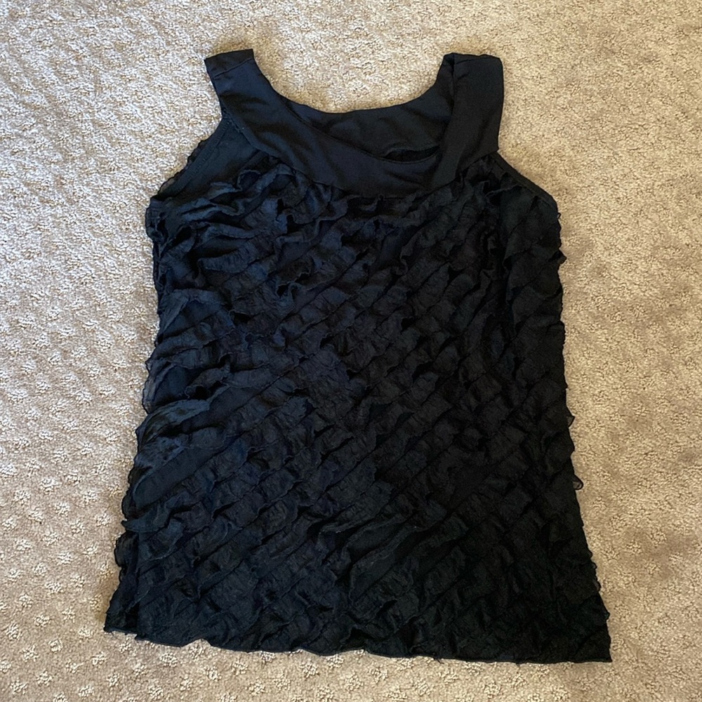 Black ruffle sleeveless top fun and professional